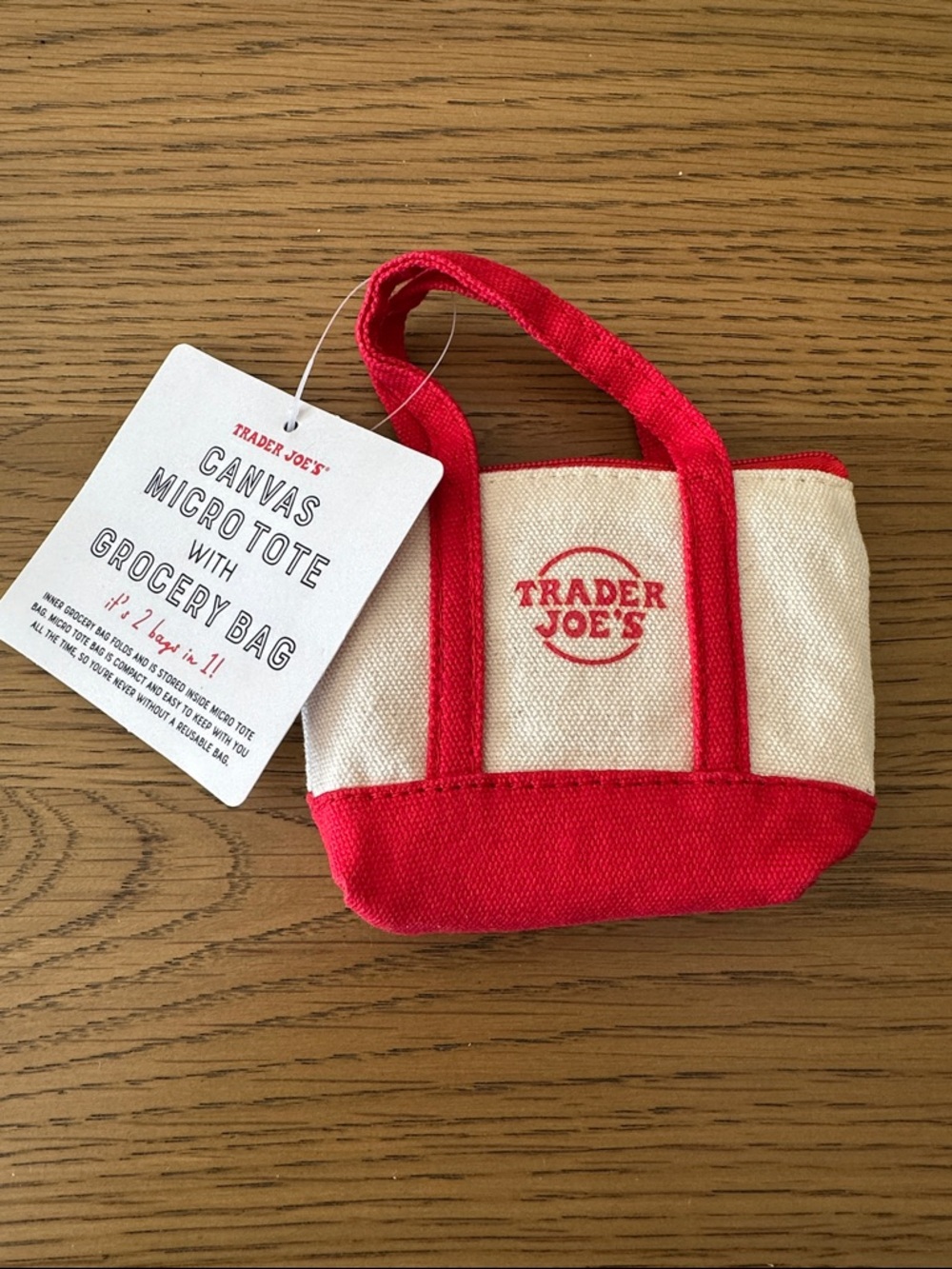 TRADER JOES Red & Cream Canvas Micro Tote